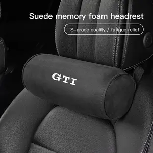 Car Neck Pillow Suede Circular Headrests Mounted Cervical Spine Protection Pillow For VW GTI Polo Golf Passat Tiguan Arteon Touareg CC Taigo Caddy Jetta T-ROC Beetle Sharan Touran Scirocco