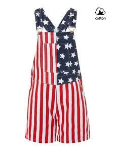 American Independence Day Flag Print Romper, Star Striped Couple Loose Multi-Pocket Shorts, Summer Skate Street Casual Party, Overalls Womenswear, Shorts Bib Overalls, Bermuda Cargo Overalls, Casual Fashion Overalls