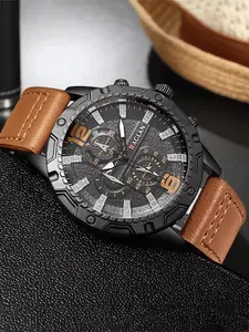 Business Men Leather Digital Quartz Watch Analog Watch Top Brand Fashion Wristwatches Modern Fashionable Wristwatch Man Clock Gift Relogio Masculino Fashionable Watch