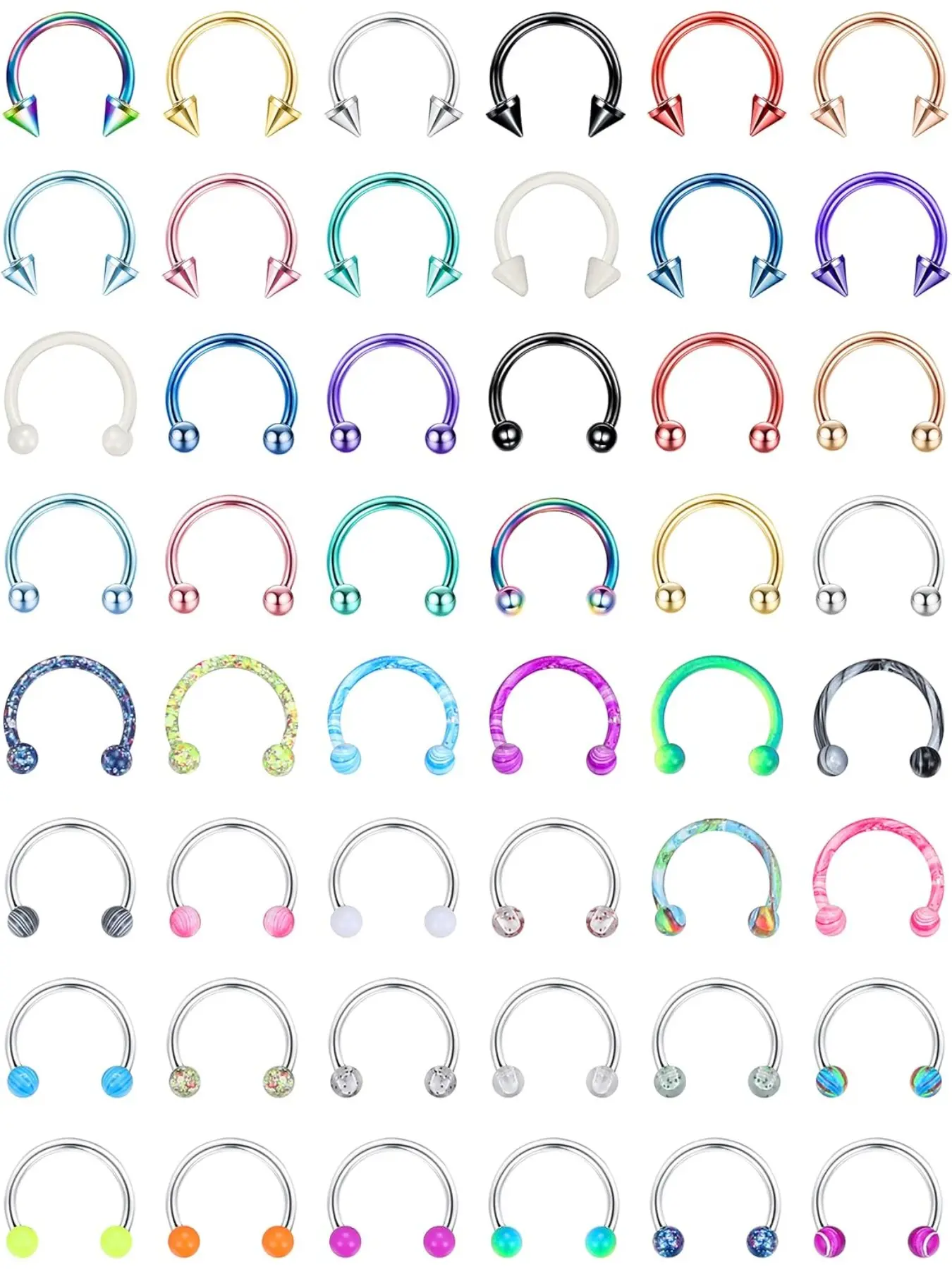 48pcs 16g Stainless Steel Nose Septum Rings, Septum Piercing, Cartilage Helix Tragus Earring Hoops, Eyebrow Lip Retainers, Body Piercing Jewelry for Women & Men, 6mm 8mm Sizes