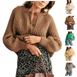 Molitree Red Casual Cardigan for Women Long Sleeve Button Chunky Knit Sweater Coat Loose Fit Polyester Top Coats Knitted Clothes Knitwear