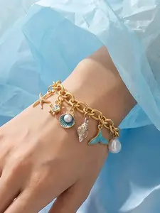 Fashion Blue Dripping Fish Tail SStarfish hell Bracelet, Trendy Jewelry, Alloy Material, Boho Style, Daily Wear for Women