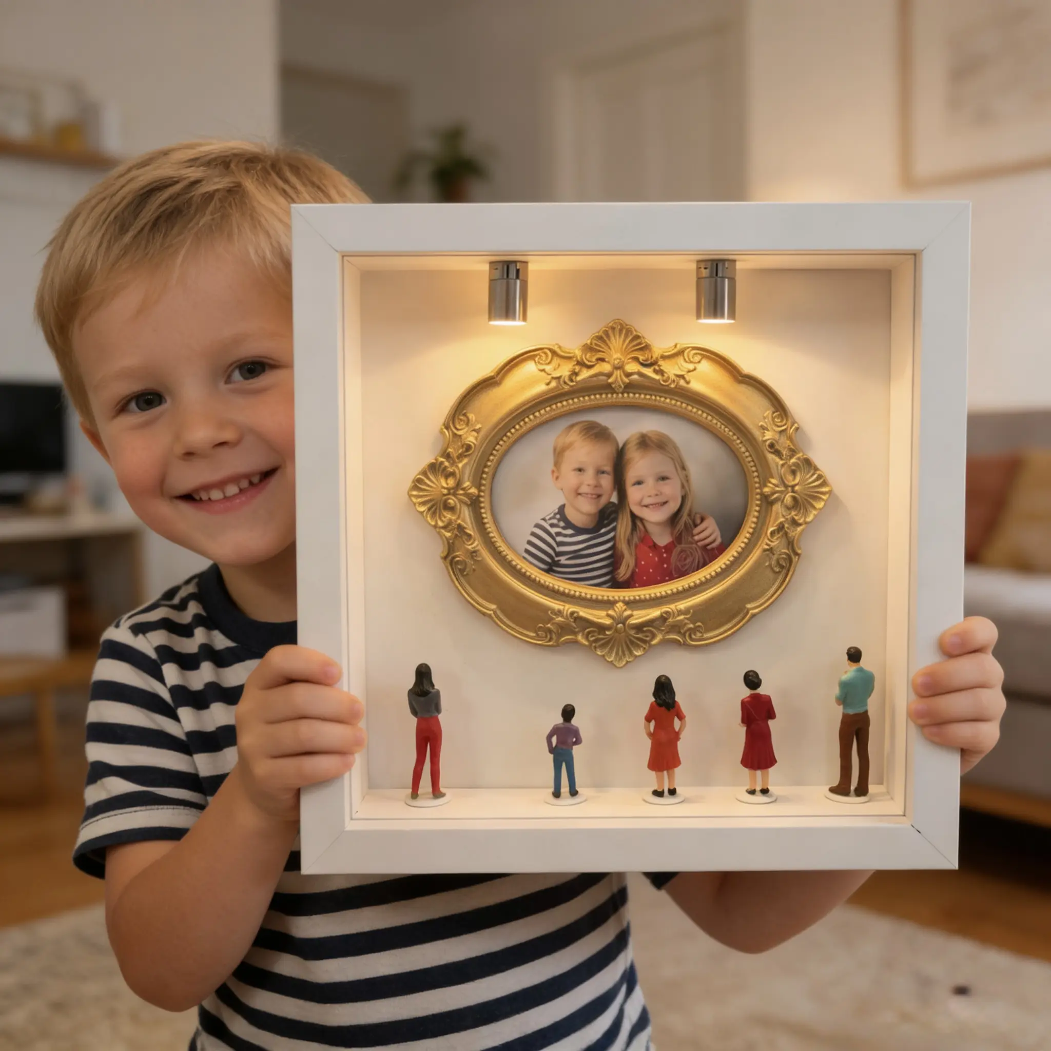 DIY Museum Photo Frame,DIY Picture frame (6.7*6.7*1.58inch)with 1*Mini Frames & 5* Figures,2*Mini LED lights - The Ultimate Personalized Gift for Kids ,Pets(Photo Size2*2inch)