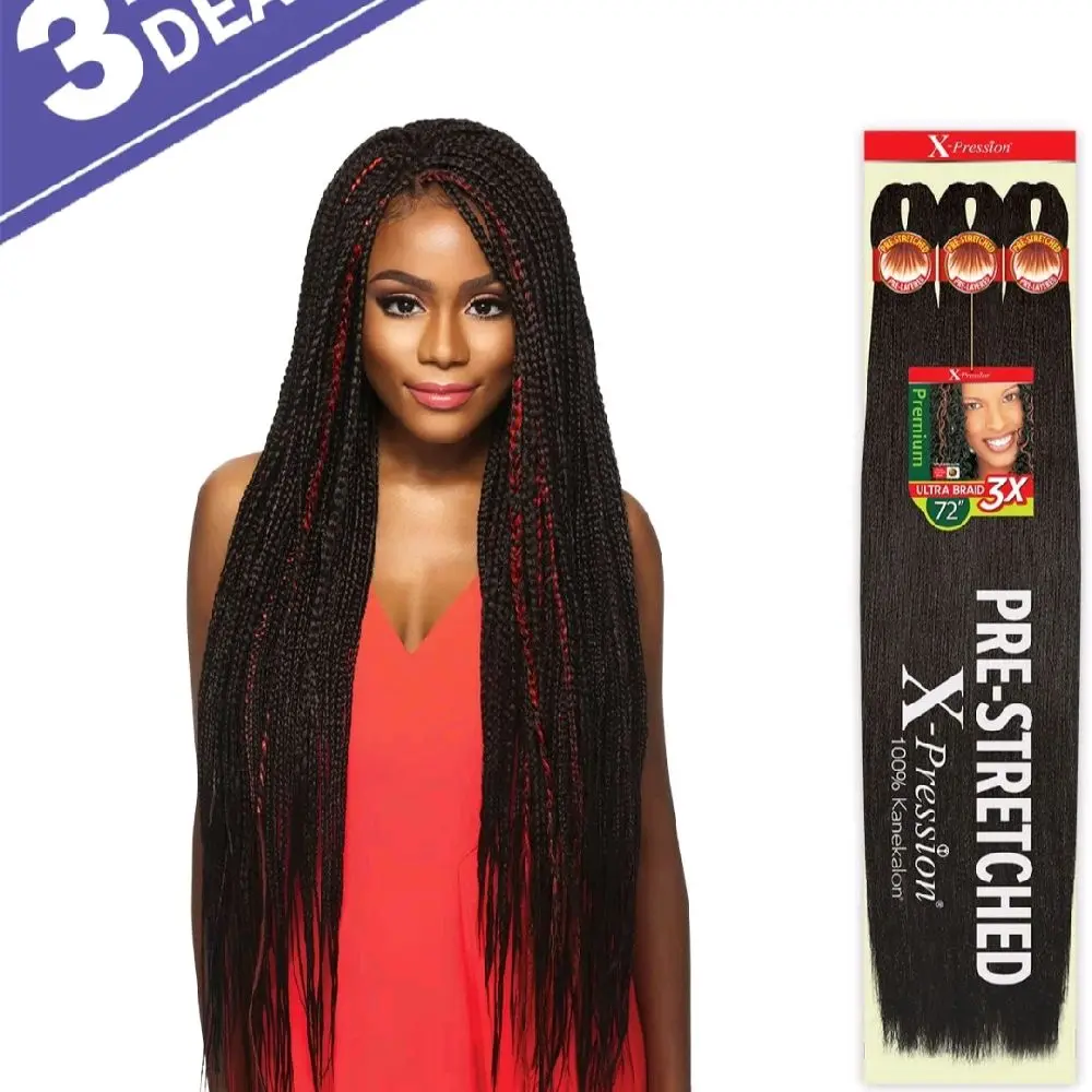 Xpression Outre Braids - Off-Black 1B Synthetic 72-Inch Pre-Stretched Braiding Hair for Versatile Styling and Creative Projects