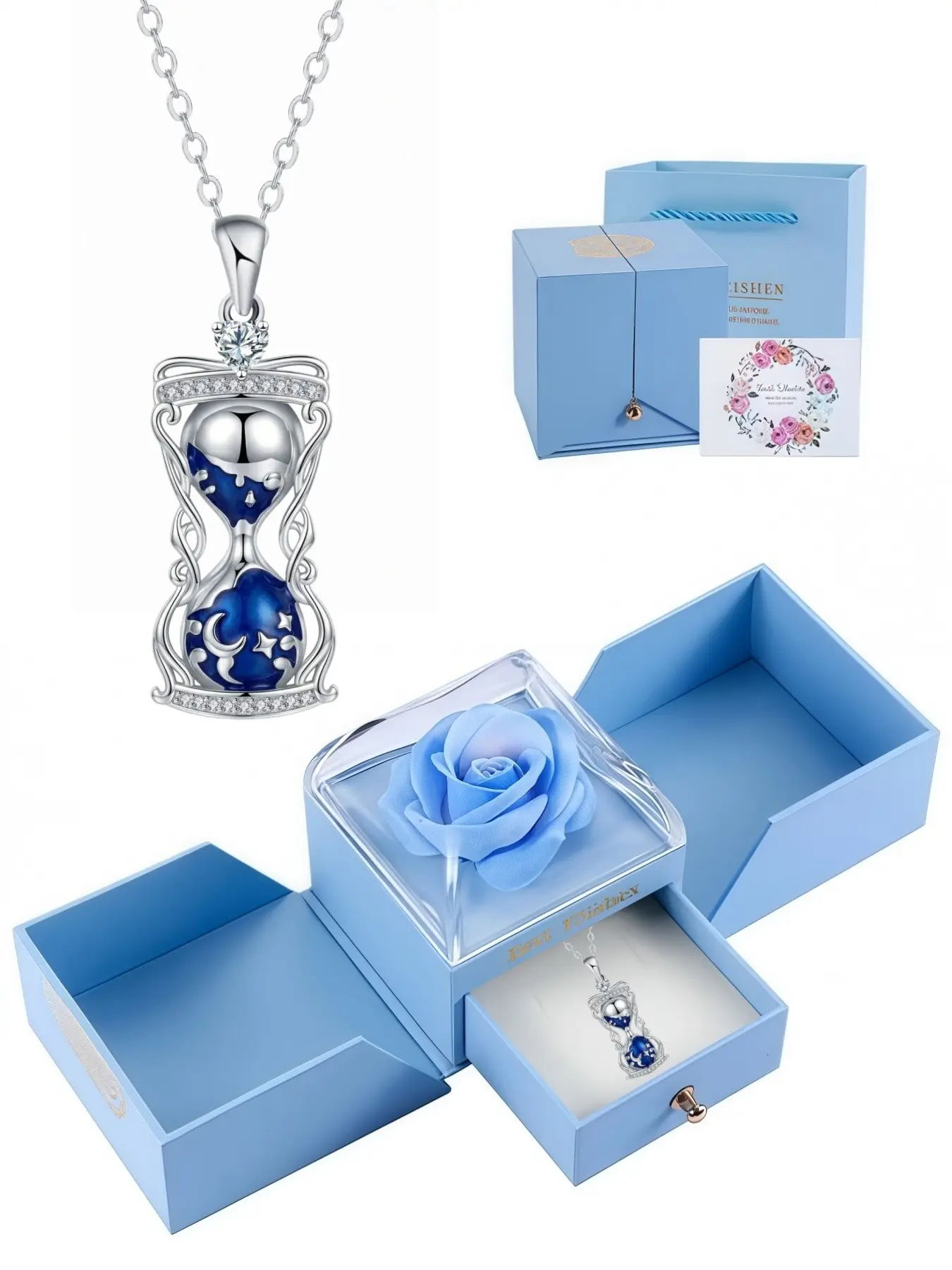 Starry Night Hourglass · Lucky Necklace Stylish hourglass pendant, luxury niche fade-resistant & versatile choker.Paired with a surprise double-door preserved rose jewelry gift box.Perfect gift for birthdays, Mother’s Day and Valentine’s Day.