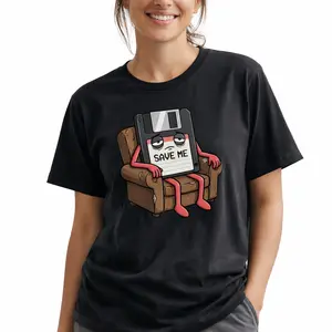 Women's Comfy Short-Sleeve T-Shirt, Pure Cotton Unisex Loose Round Neck Top, Funny Floppy Disk Art "Save Me" Retro Tech Meme Graphic, 80s-90s Nostalgic IT Culture Everyday Casual Streetwear Gift for Programmers  gift springglowup,summervibes petlovers