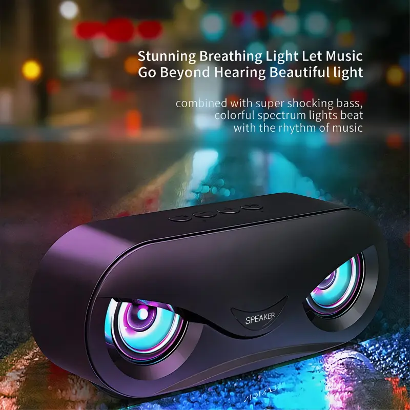 2026 New Bluetooth 5.0 Portable Speaker - Voice Control, High Volume, Bionic Eye Design, Multi-Color Ambient Lighting, USB/TF Card/AUX Connectivity, Long-Lasting Battery, Enhanced Dual Speakers & Subwoofer (Black, White) for Smartphones