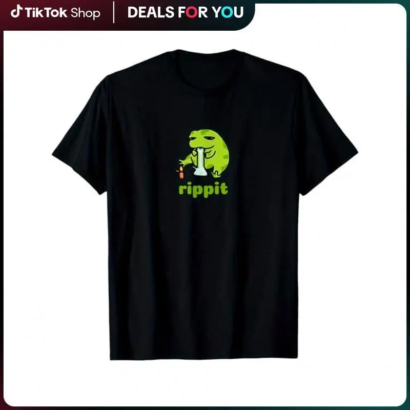 Funny Shirts for Men - Rippit Stoner Frog Smoker Theme Unisex T-Shirt, S-XXXL%, Friend Gift, Black, Unisex Crew Neck T-Shirt for Men and Women Oversized Graphic