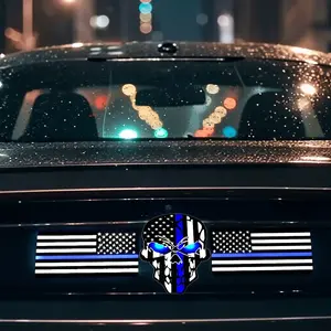 Reflective American Flag Sticker for Men, 3pcs 6 Inch Thin Blue Line Skull Decal, Us Police Stickers, Law Enforcement Flag Decals, Reflective Design, Car Decals, Windshield Sticker, Automotive Decals, Decal For Cars, Car Vehicle Decoration