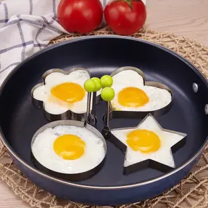 4-Piece Non-Stick Stainless Steel Pancake Molds Set with Handle, Heart Round Star Teddy Bear Flower Shapes, Perfect for Baking & Cooking, Baking Tools, Kitchen