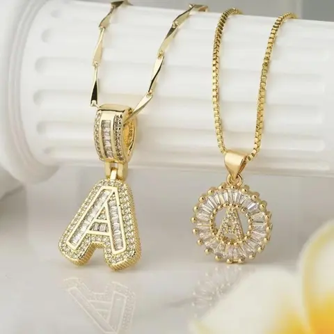 2-Pack 14K Gold Plated Dainty Thin Adjustable Chain Bubble Initial Pendant Jewelry, Tarnish-Resistant Letter Motif Necklaces for Daily Wear, Holiday Gifts, L