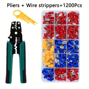 1200pcs Wire Connector Kit + Pliers + Stripper - Industrial Isolated Electrical Terminals with Crimp, Ring, Fork, Spade And Butt Options, Electrical Connector Splicing Termination 2.8 4.8 6.M Wire Connector Cable Crimping Plier