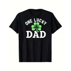 Mens Lucky Dad St Patricks Day T Shirt with White One Lucky Dad Print Green Four Leaf Clover and Breathable Moisture Wicking Retro Graphic Tee for Irish Themed Gifts