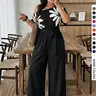 Women's Plus Size Casual Elegant Short-Sleeve One-Shoulder Plant Jumpsuit with Belt and Pocket Design, Comfortable Fashion Fit Womenswear