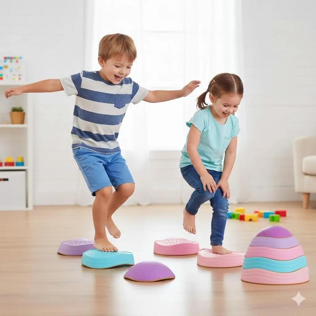 Special Supplies Balance Stones 5 Piece Set for Kids - Stackable Stepping Stones for Indoor & Outdoor Fun - Promotes Coordination, Balance, and Strength - Child Safe Rubber Bottoms - Ages 3+