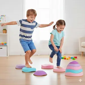 Special Supplies Balance Stones 5 Piece Set for Kids - Stackable Stepping Stones for Indoor & Outdoor Fun - Promotes Coordination, Balance, and Strength - Child Safe Rubber Bottoms - Ages 3+