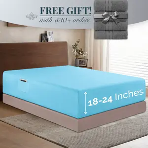 Mocassi Extra Deep Pocket 18"-24" Single Fitted Sheet for High Mattress, Bright Shades
