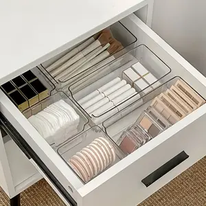 6pcs Acrylic Drawer Dividers Organizer Boxes Cosmetic Storage Box, Desk Clutter Organizer, Office Supplies Holder, Makeup Drawer Organizer, Cosmetics Organizer Storage