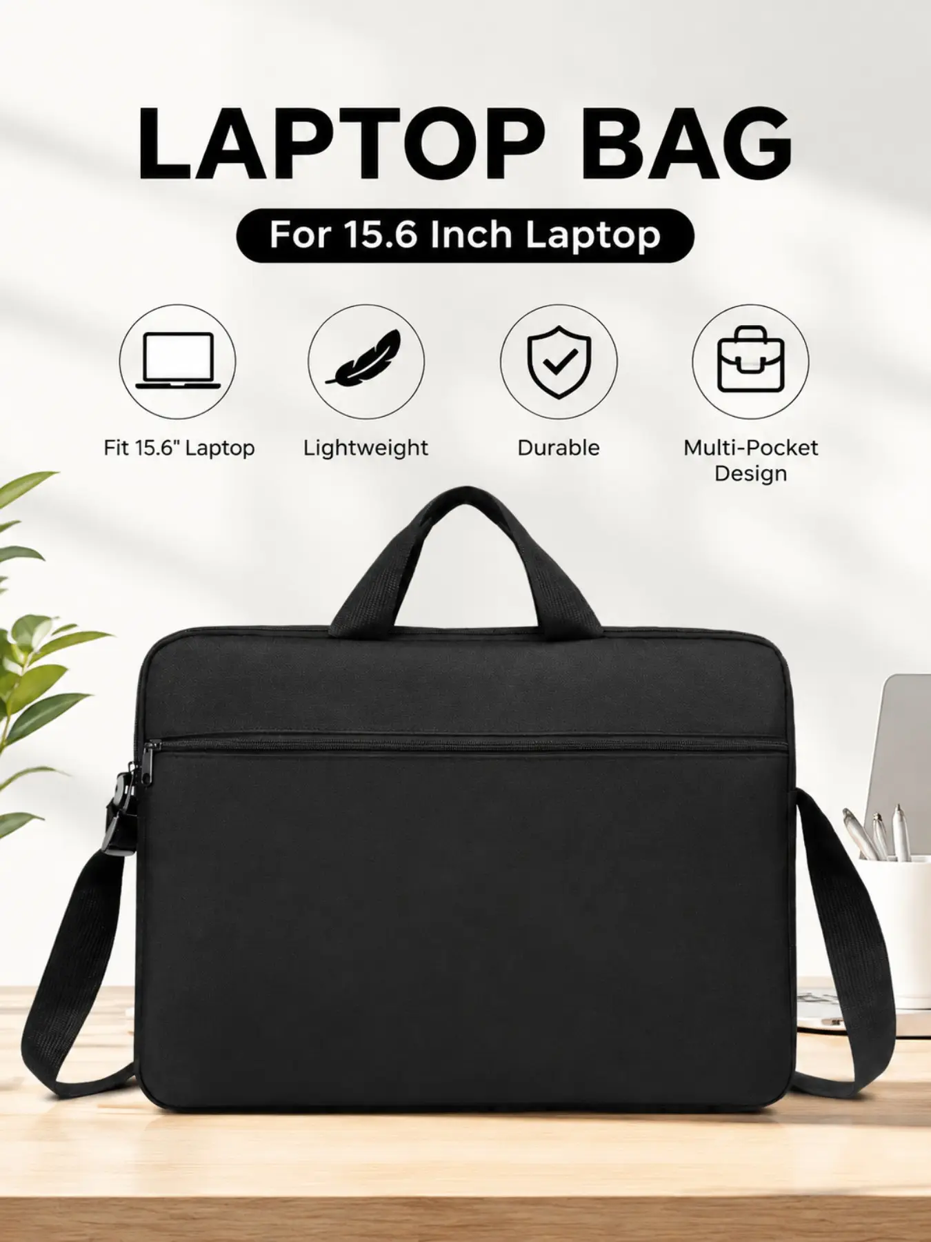 13.3-15.6 Inch Laptop Bag – Lightweight and Durable Briefcase with Multi-Pocket Design, Adjustable Shoulder Strap, Handles and Zip – Ideal for Work, School, Travel – for Professionals, Students, and Everyday Use, Travel Essentials
