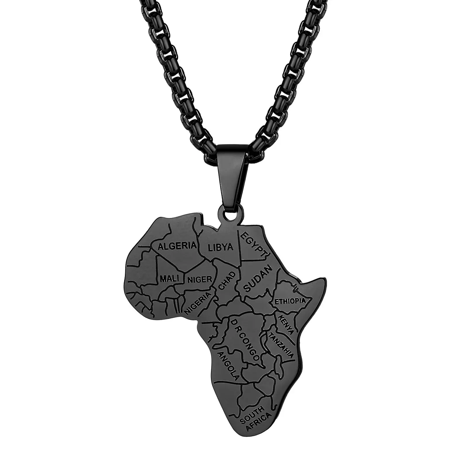 OIDEA Men's Africa Map Pendant Necklace - Stainless Steel Map Engraved Chain, Cultural Pride Statement Jewelry, Adjustable Streetwear Outfits Accessory, Anniversary Gift for Dads, Birthday, Corrosion-Proof, Christmas, Culture-Proud Friends, Hypoallergenic