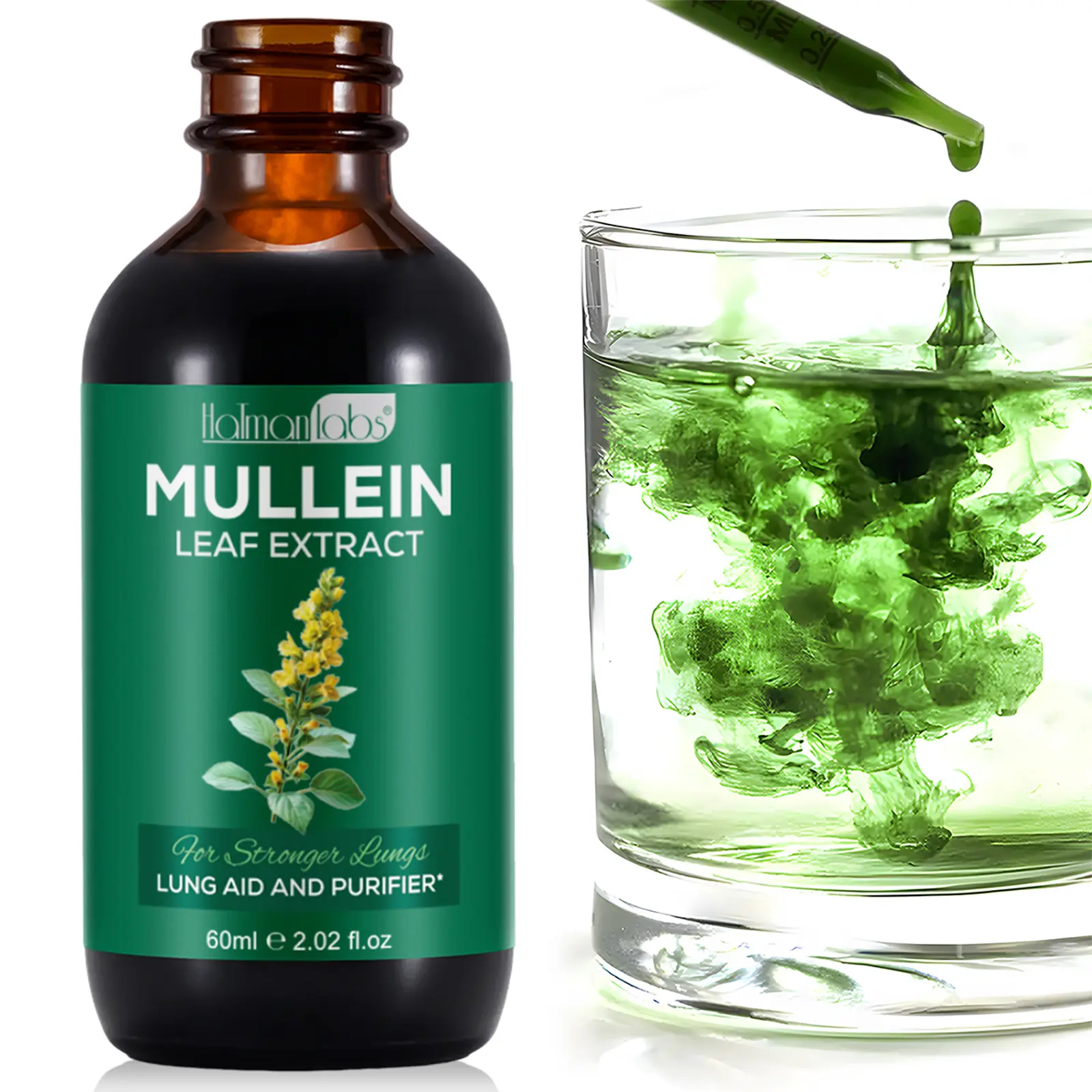 Hatmanlabs Mullein Leaf Extract Drops Mullein Leaf Extract for Lung Cleanse and Respiratory Support, Mullein Herbal Supplements (60ml) Smokers Clearer Breathing