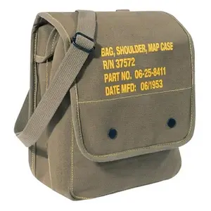 Rothco Military Style Stencil Canvas Map Case Shoulder Bag - Thick Stone Washed Cotton Canvas, Gold Lettering, Snap Closure, Removable Strap, Multifunctional Crossbody, Tactical Sling Bag, Shoulder Pouch