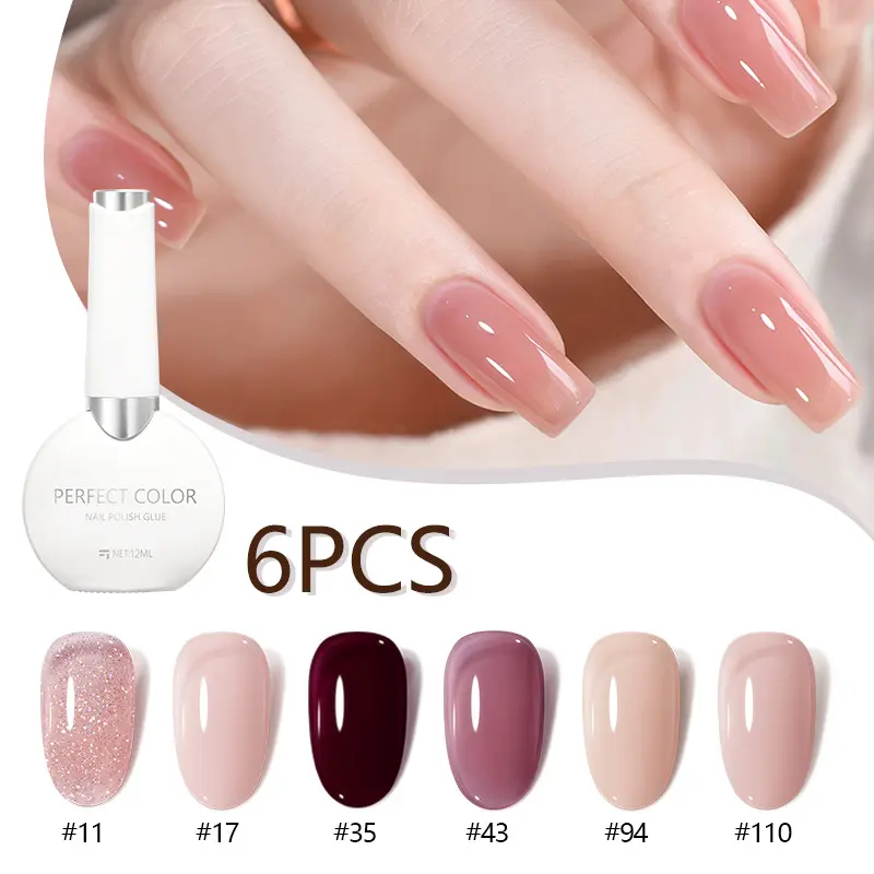 PERFECT COLOR 6PCS * 12ML Sparkling Romance Rubber Base Gel Set - Long Lasting Shimmering Rose & Cherry Red Builder Gel, 4 in 1 Nail Strengthening & Color Base Soak Off UV LED Gel  DealsForYourDays