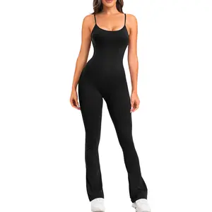 SeSe Code Store Flare Jumpsuits Spaghetti Straps Scoop Neck Bodycon Full Length Casual Playsuit Womenswear Overalls