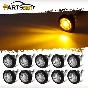 Partsam 10x Amber 3/4" Round Amber Led Side Marker Clearance Lights with Bullet Plug Rubber Grommets Clear Lens Waterproof 12V for Trailer Truck RV Car Pickups ATV UTV