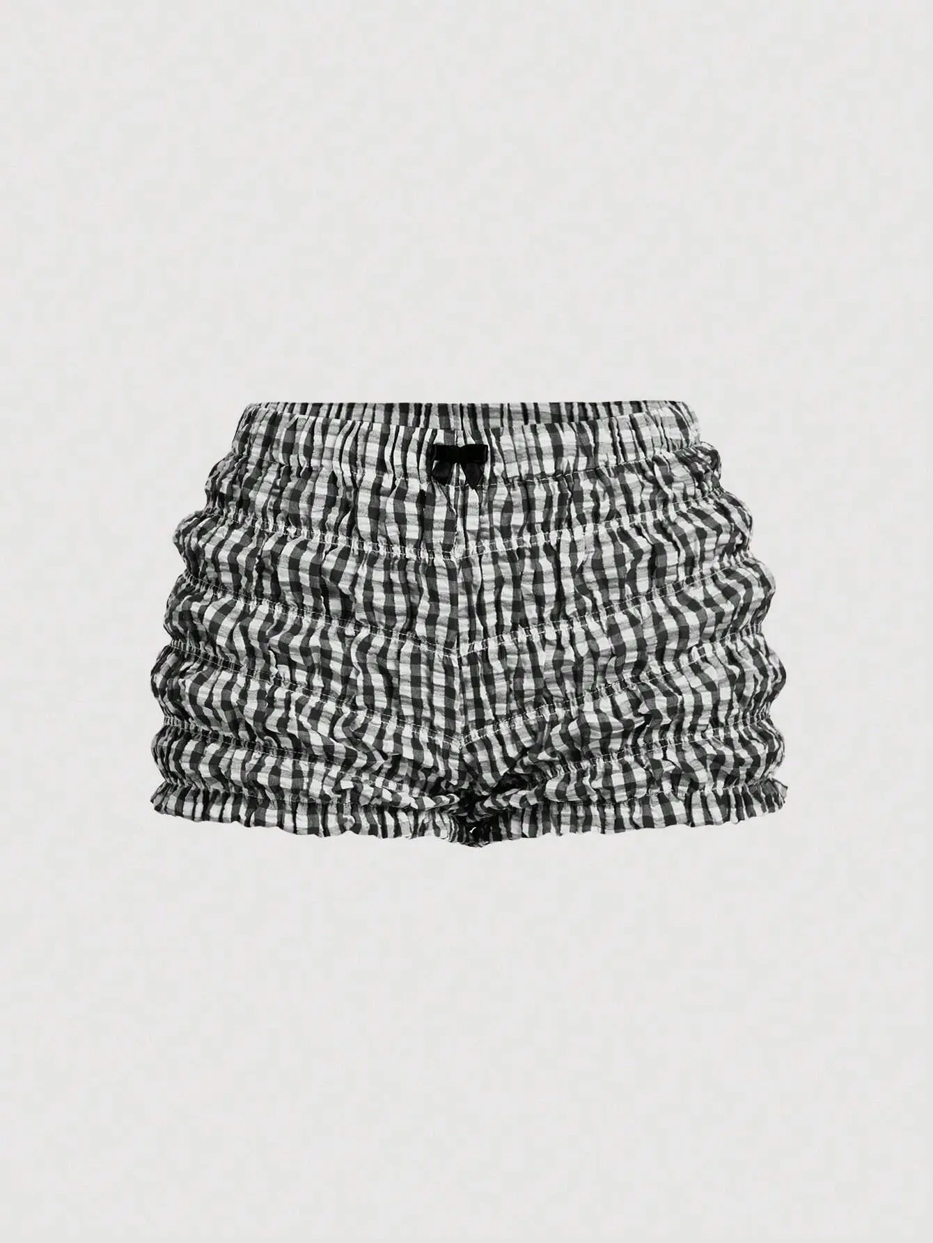 TAKEROOT Black And White Checkered Women Ruched Micro Mini Shorts Summer Bloomer Shorts High Waist Gingham For Home Party Vacation
