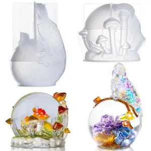 Crystal Ball Resin Molds, Crystal Orb Decorative Statue Silicone Molds with Mushroom Stand and Bird Figurine,3D Sphere Epoxy Resin Molds for DIY Tabletop Decor, Housewarming Gifts - LET’S Resin