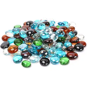 Flat Glass Marbles 1lb/3lb/5lb Pebbles Beads Mosaic Gems for Vase Fillers Tabletop Scatter Home Decor 0.66-0.74 Inch Blue Black Brown Green
