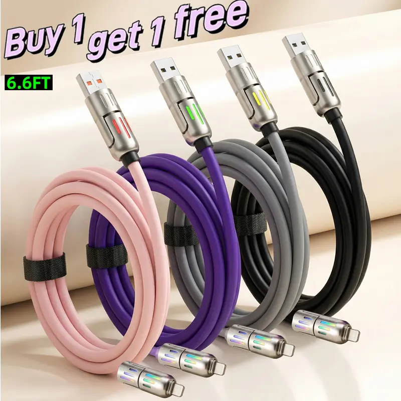 Buy 1 Get 1 Free Multi Charging Cable, 3-in-1 Fast Charge Cord with LED Indicator, Durable USB Cable for iPhone & Android