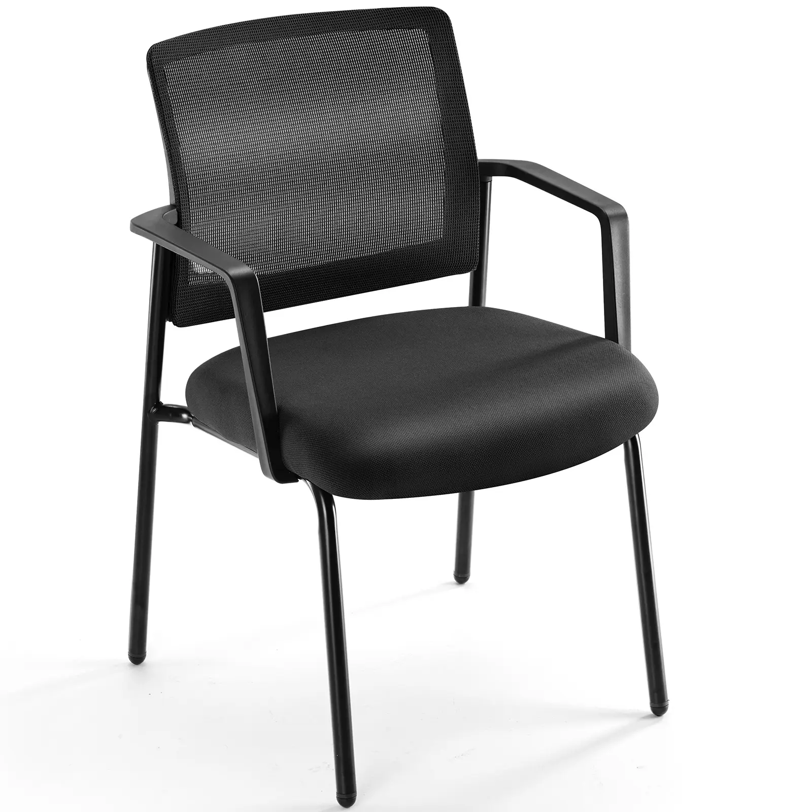 Black Fabric Stacking Chairs - Mesh Back, Upholstered Seat, Sturdy Metal Frame, Easy Storage & Use, Ideal for Indoor Spaces