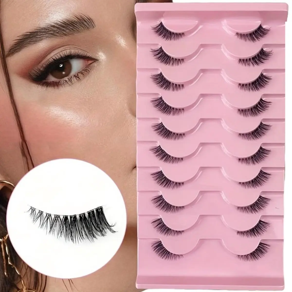 Half Eye False Eyelashes Set, Clear Band Lashes, 10 Pairs Transparent Stem Design, Cat Eye and Fox Eye Styles, Realistic Natural Look, Reusable and Easy to Apply, Makeup, Cosmetic, Fake Eyelash