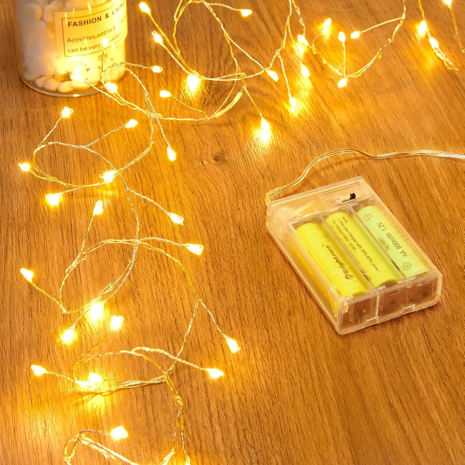 Fairy Lights Battery Operated 60 LED Starry Firecracker String Lights 5 Feet Silver Wire Waterproof for DIY Wreath Home Wedding Bedroom Mason Jar Holiday Christmas Ramadan Decorations