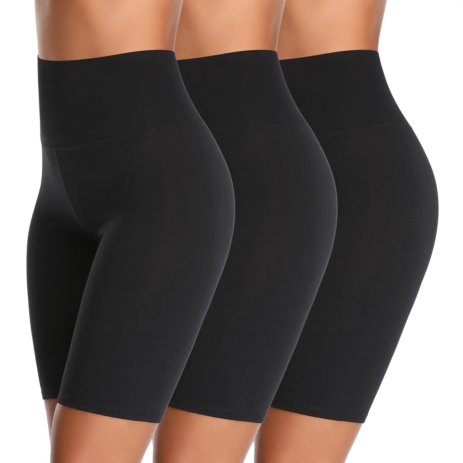 Women's High Waisted Pure Cotton Sports Yoga Gym anti-friction Shorts Set of 3
