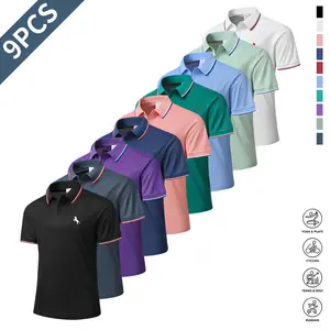 9PCS Mens Clothing Shirts, Casual Short-Sleeve Button-Front Striped T-Shirts for Summer Sports Fashion