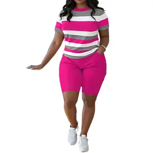 Plus Size Women Sporty Chic Two Piece Outfit Color Block T Shirt and Shorts Set Soft Cozy Fabric Casual Activewear Lounge Set Perfect for Fitness Workout Running Daily Wear Summer Comfortable Relaxed Fit Stylish Womenswear