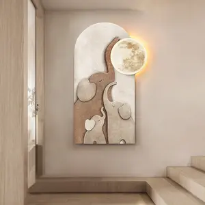 Homary 31.5" Arched LED 3D Acrylic Elephant Moon Wall Sculpture - Artistic Modern Art Design Unique Artwork, Home Decor Products for Living Room, Bedroom Indoor Decoration