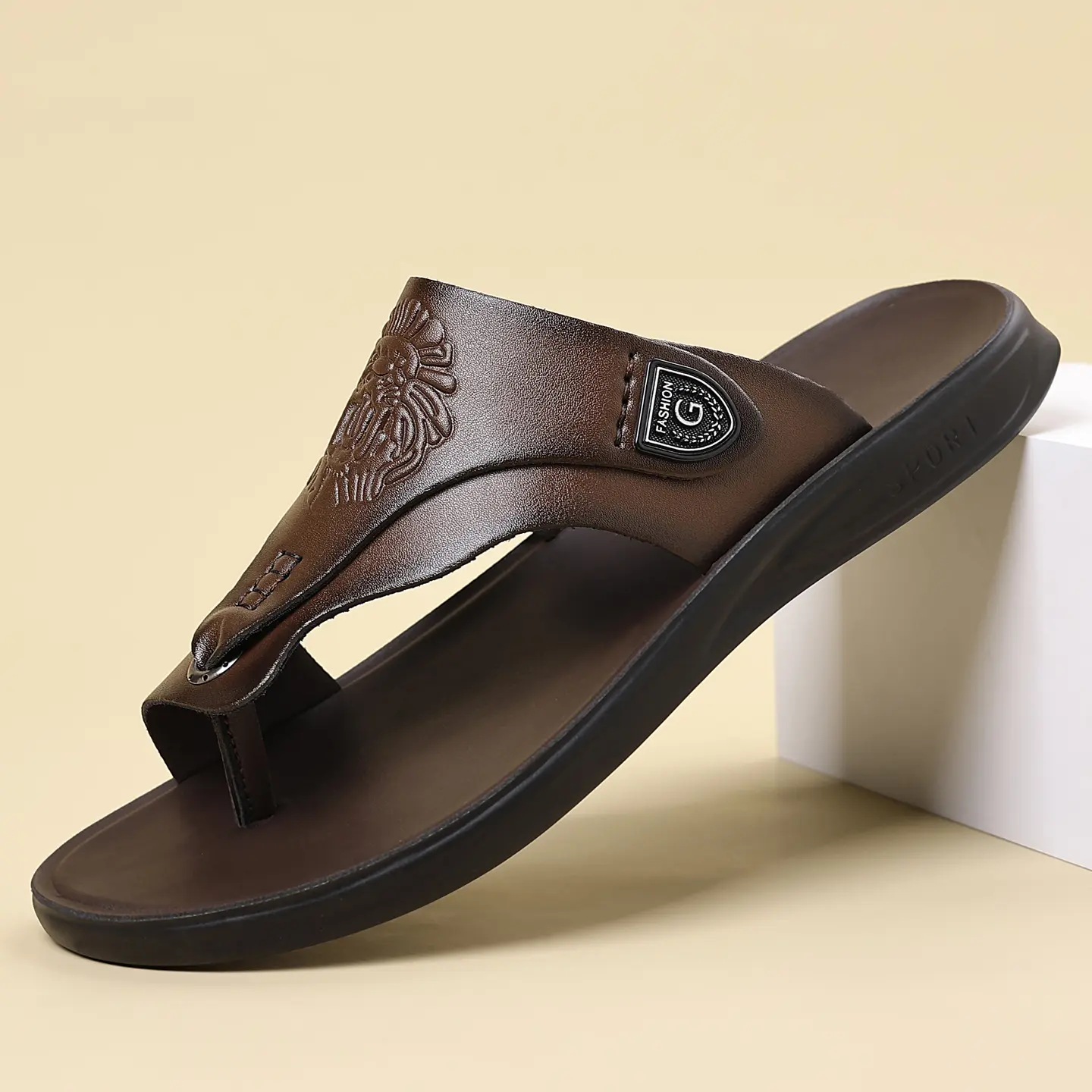 Men's Classic Sandals, Synthetic Leather Orthopedic Footwear with Cushioned Arch Support, Ideal for Walking and Travel, Slip-on, No Fuss Design