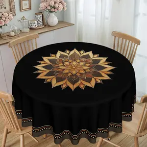 1pc Vintage Luxury Gold Mandala Print Round Tablecloth for Kitchen & Dining — 120g/m² Twill Polyester Material — Furniture Protective Cover, Party & Gathering Decor, and Tabletop Accent Piece — Suitable for Hotels, Restaurants, Banquets, Homes, and Variou