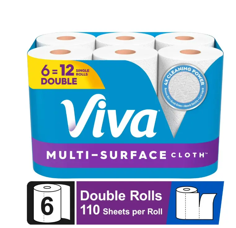 Cleaning Multi-Surface Kitchen Cloth Paper Towels - 6 Double Rolls, 110 Sheets per Roll
