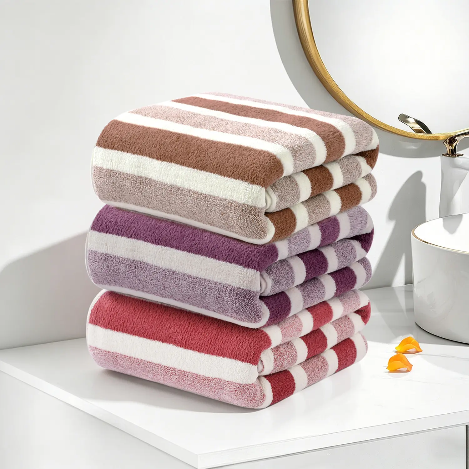 27.56x66.93in Thickened Soft Coral Fleece Bath Towel | Super Absorbent Wide Striped Towel 27.56x66.93in Thickened Soft Coral Fleece Bath Towel | Super Absorbent Wide Striped Towel