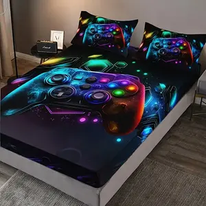 3-piece stylish and cool gaming controller bed cover set (1 bed cover + 2 pillow covers without pillow cores), high-definition printed for home and dormitory use Bedding Sets
