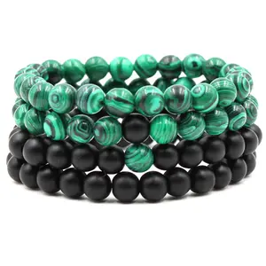 Malachite Strand Bracelet for Women and Men - Classic Black Matte Green