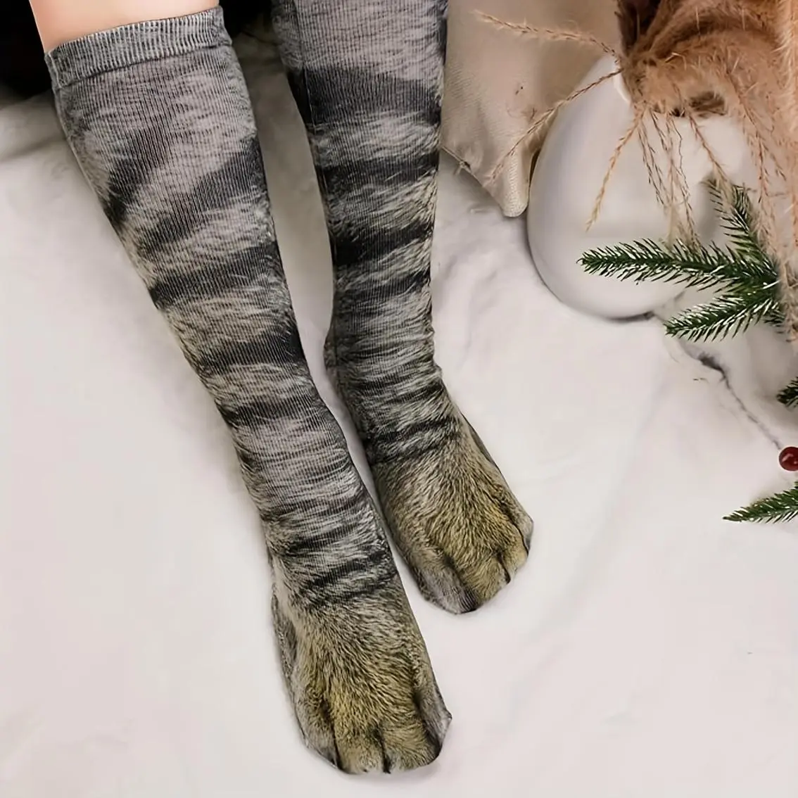 Animal Paw Design Socks, 1 Pair Funny Animal Feet Design Socks, Novelty Socks for Women & Men, Party Accessories, Birthday Gifts, Casual Comfy Socks, Casual Fashion Socks, Funky Socks