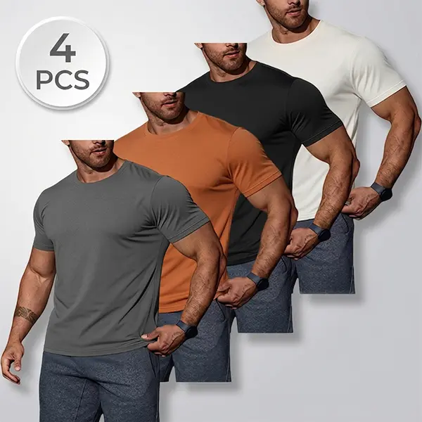 4-Pack #Mens Performance Poly Tee | Quick-Dry Athletic Shirt | Best for Workouts & Summer | No Sweat Marks