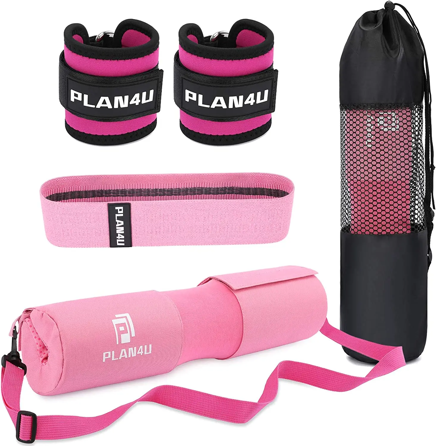 Barbell Pad Set for Squat Hip Thrusts, Upgraded Workout Foam Weight Lifting Bar Cushion Shoulder Neck Support with Anti-Slip Grain, Fits Standard Olympic Bars & Smith Machine Plan4U