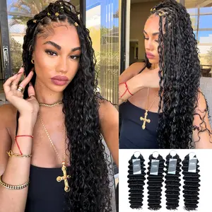 [Summervibes] Pre-Separated Feather Crochet Human Hair Extensions Miracle Invisible Knots Deep Wave  Burmese Curly Protective Style Natural Look & Blend Long-Lasting & Reusable Versatile Styling outdoorfun